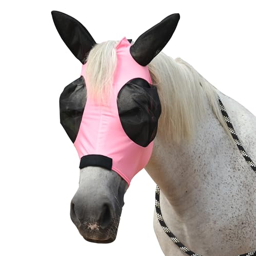 Stretchy Horse Fly Mask with Ears (Pink / Full)