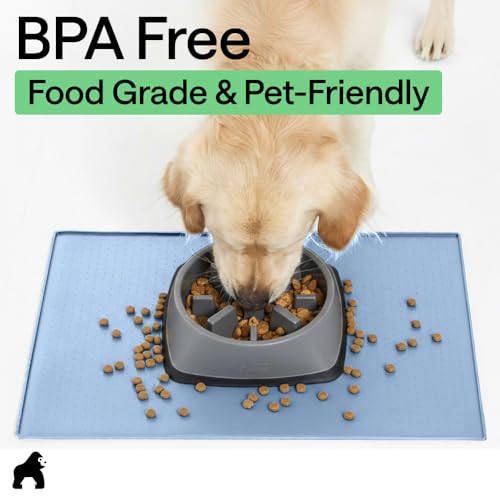 Dog Food Mat 100% Waterproof Silicone (Light Blue / 16"l X 10"w)