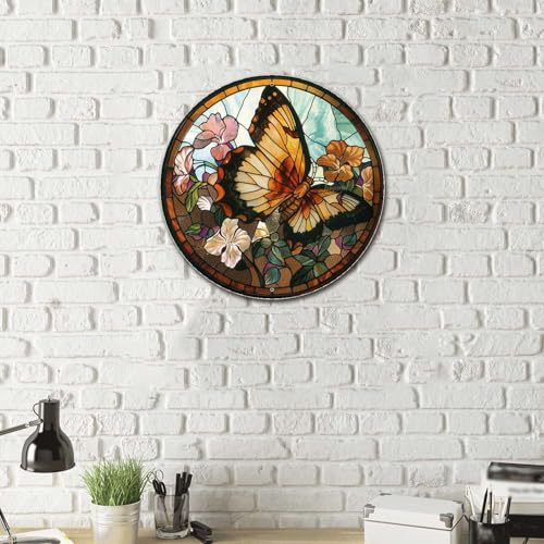 Metal Butterfly Stained Glass Tin Sign for Garage 88 Inches (8×8 Inches / Butterfly-3)