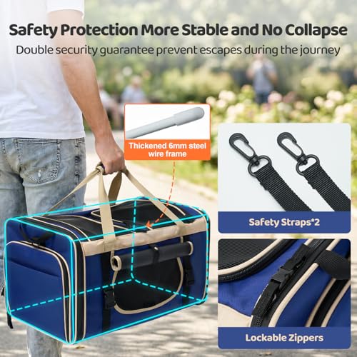 Expandable Extra Large Cat Carrier for 2 Cats with Litter Box for Kitten (Blue)