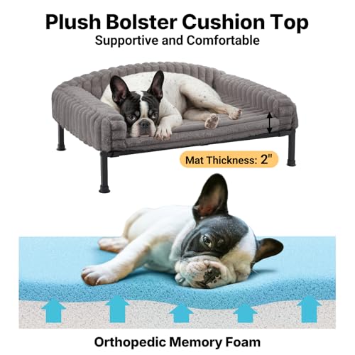 Elevated Dog Bed with Bolster Cushion (Grey / 30.0"L x 20.0"W x 8.3"Th)