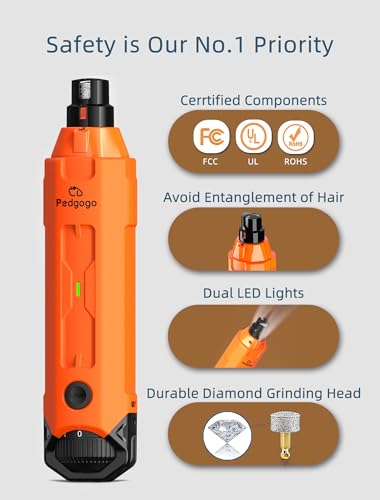 6 Speed Dog Nail Grinder& 3 Grinding Heads with 2 LED Lights