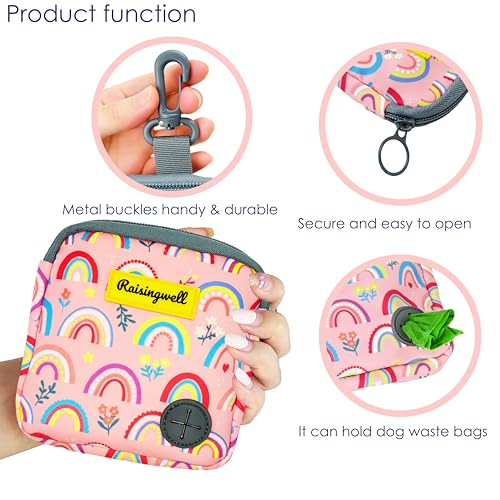 Dog Treat Pouch for Pet Walking and Training with Clicker Poop Bags Small Fanny Zipper Pack Holder for Puppy Snack Dispenser Kit for Leash and Outdoor Use (One Bag / b4.Rainbow1)