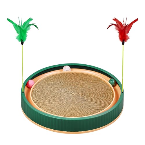 20 Inch Round Cat Scratcher Bed with Ball Track (Green)