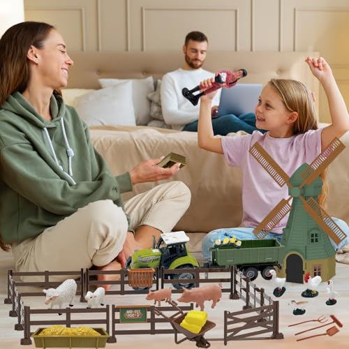 82PCS Farm Animals Toys Set Comes with Tractor Trailer (Windmill)