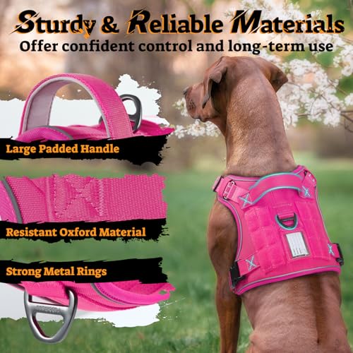 Tactical Dog Harness for Large Dogs (L(Chest:22"-37",Neck:21.1"-30.3",Back:8.3") / Rose Red)