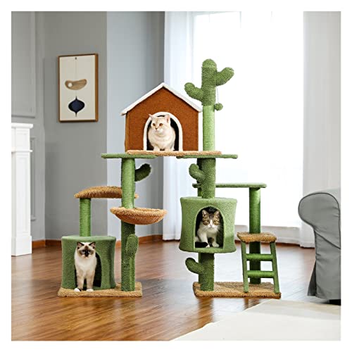 3 in 1 Cat Tree Combination Cat's Tower with Scratching Post Cute Cactus House Furniture with Condo Nest Pet Scratcher