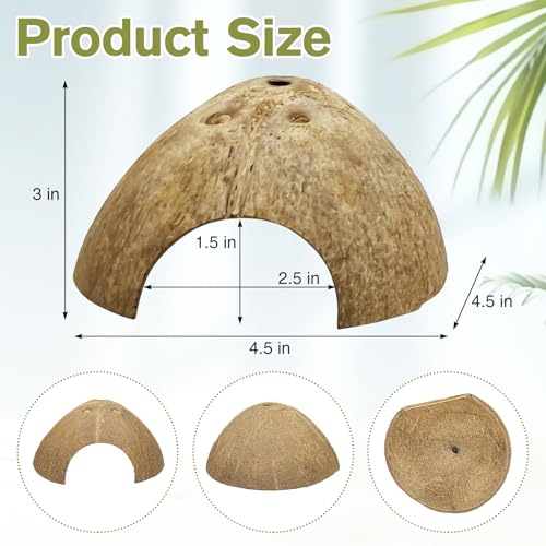 7 Pcs Reptile Hideouts Natural Coconut Shells Hut Leopard Gecko Tank Accessories for Aquarium Fish Hermit Crab Hide Cave Small Snake Tarantulas Lizard Chameleon (6 Pack Smooth)