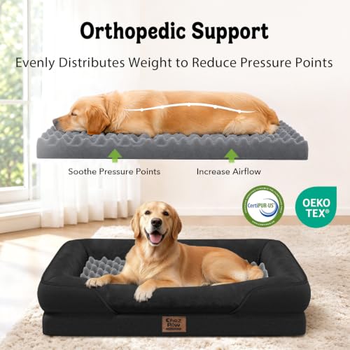 Orthopedic Waterproof Dog Bed for Medium and Large Dogs (Black / 36"L x 27"W x 7"Th)