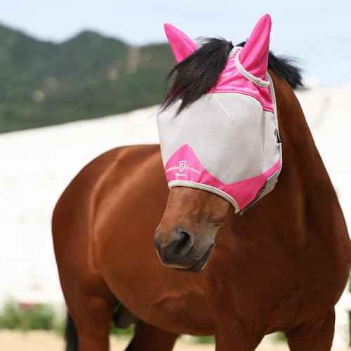 Half Face Horse Fly Mask UV Protection and Breathable for Equine Use Comfortable Magenta M (Magenta-Grey / Medium (Arabian))