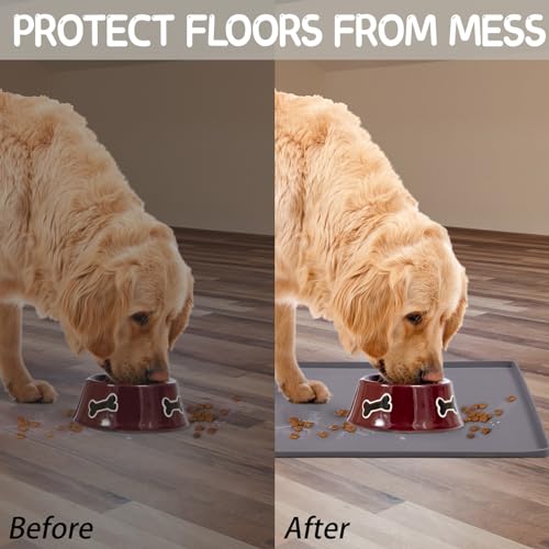 Silicone Cat & Dog Food Mat for Floors Waterproof (Gray / 18''×12'')