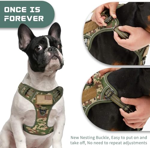 Tactical Dog Harness for Small Dogs No Pull (Forest Camo / XS(Neck:10-12", Chest:12-21"))