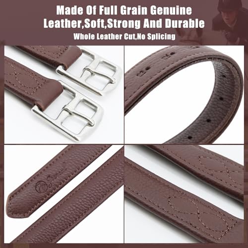 Stability English Stirrup Leathers with Strong Nylon Core for Equestrian Riding (58" / 145cm / Reddish Coffee)
