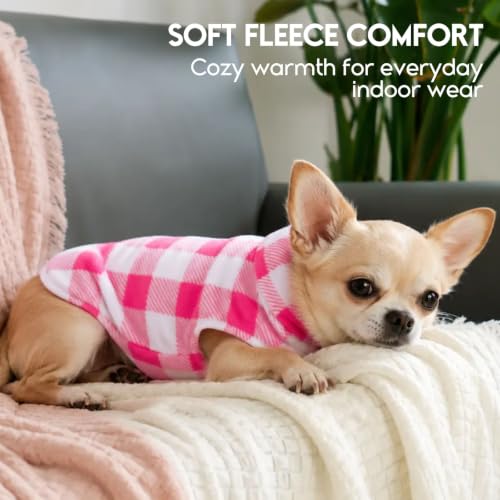 3 Pack Dog Sweater Plaid Fleece Vest Puppy Shirt for Small Dogs (Large / Red & Pink & Purple)