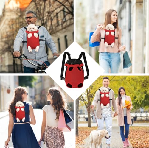Dog Carrier Backpack Pet Legs Out Front Cat Travel Bag (Medium / Red)