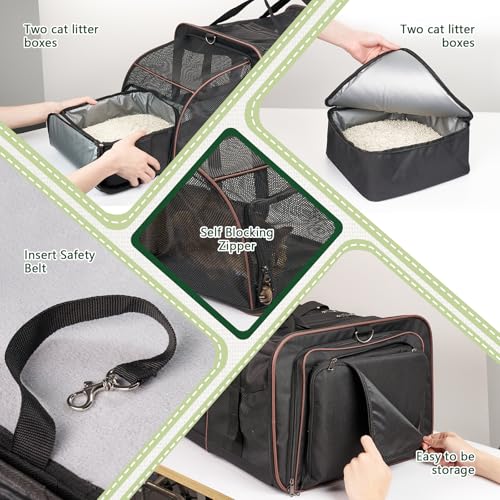 Expandable Cat Carrier for 2 Cats (Black)
