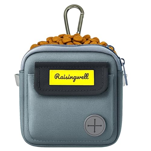 Dog Treat Pouch for Pet Walking and Training with Clicker Poop Bags and Three Bags Design Small Fanny Zipper Pack Holder for Puppy Snack Dispenser Kit for Leash and Outdoor Use (Two Bag / d3.Gray1)
