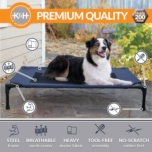 K&H Outdoor Elevated Dog Bed (Blue/Black Mesh / Large 42"L x 30"W)