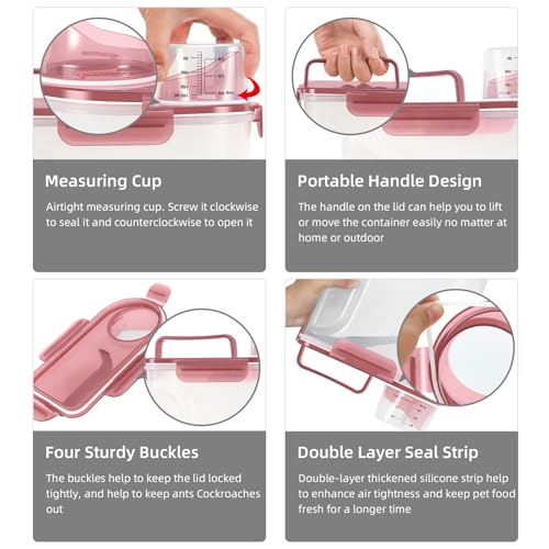 5-7Lbs/6Qt Dog Cat Storage Container Portable with Upgraded Large Spout and Cup, Plastic Pet Food Dispenser for Small Animal Kibble, Bird Seed, Oatmeal, Rice, Flour, Brown Sugart- Clear pink (Clear Pink / 5L-1pack)