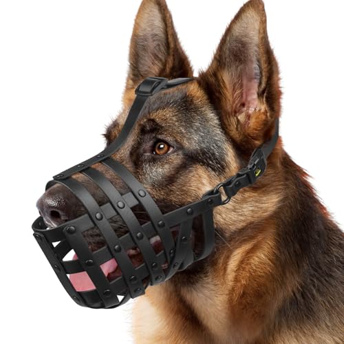 Humane Basket Dog Muzzle for Medium Large Dogs Anti Biting Eating (Black / M [Snout Cir:10-10.75"])
