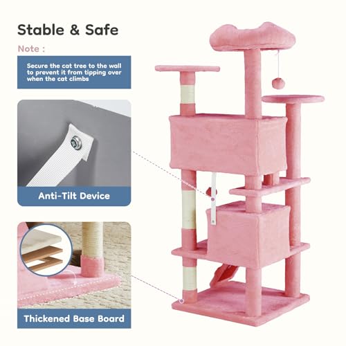 54 inch Cat Tree Tower with Scratching Posts (Pink / 54 Inch)