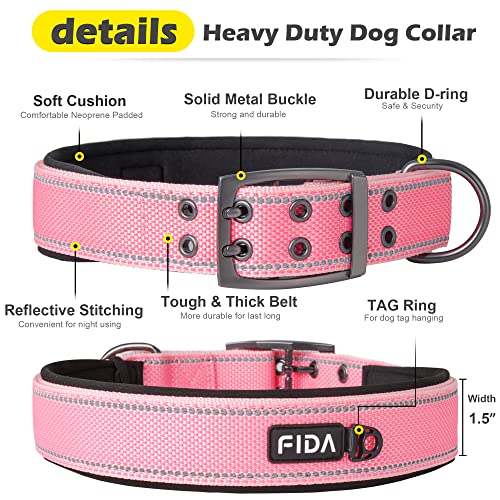 Heavy Duty Dog Collar for Large Dogs with Metal Belt Buckle (X-Large(24"-28") / Pink)