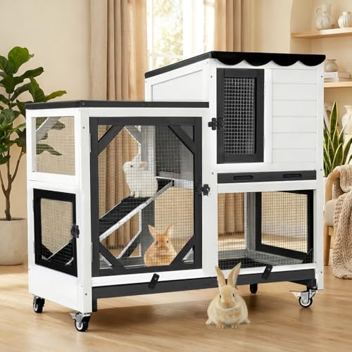 2 Story Large 39.3" Rabbit Hutch (Black/White / 39.3"L x 22.0"W x 36.8"H)