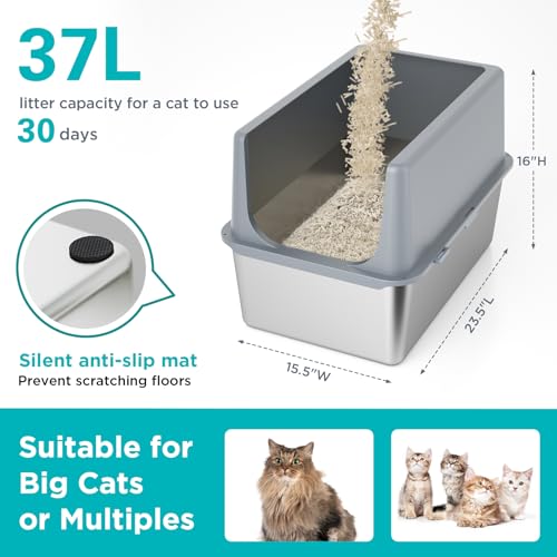 Stainless Steel Litter Box with Lid (16"H - Grey)