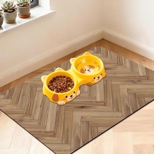 Pet Feeding Mat for Floors Waterproof Dog Mat for Food and Water Absorbent Quick Dry Non Slip mat for Cat Bowls (32"L x 24"W / Wooden)