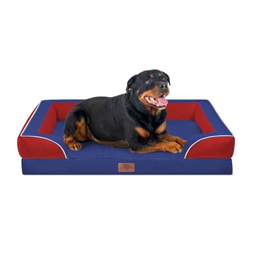 Orthopedic Dog Bed for Extra Large Dogs with Bolster (45.0"L x 35.0"W x 8.5"Th / Classic Tri-Color)