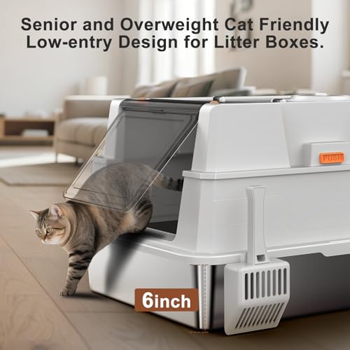 Extra Large Enclosed Stainless Steel Cat Litter Box with Lid (Silver Grey / XXX-Large)