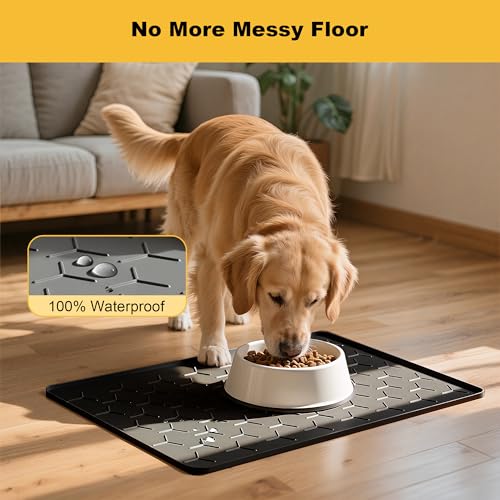 Silicone Dog Cat Food Bowl Mat (M-24''X16'' / Black)