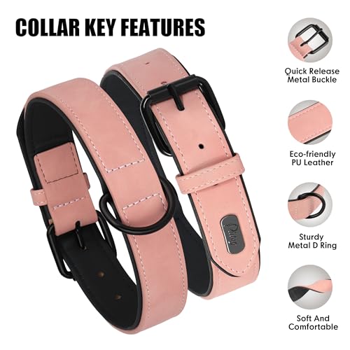 Soft PU Leather Dog Collar (M: Neck 11-15", Width ¾" / Pink)