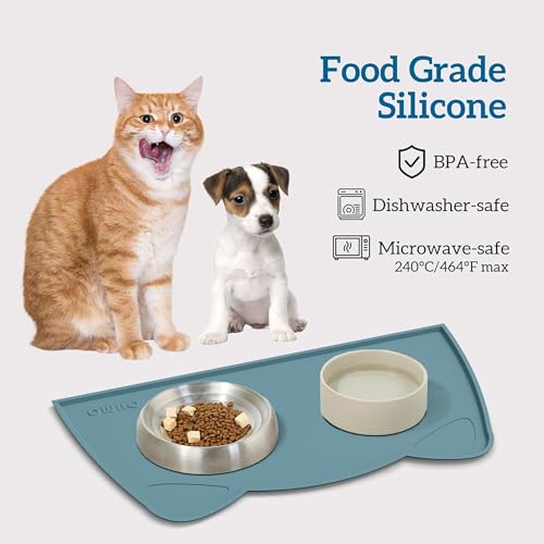 Cat Food Mat Silicone Pet Feeding Mat (18"L x 10"W / Light Blue)