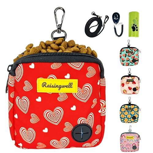 Dog Treat Pouch for Pet Walking and Training with Clicker Poop Bags Small Fanny Zipper Pack Holder for Puppy Snack Dispenser Kit for Leash and Outdoor Use (One Bag / b5.Valentine1)