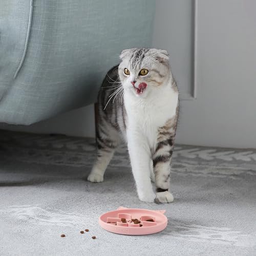 Slow Feeder Cat Bowl Silicone Pet Puzzle Feeder for Slow Eating (Pink / 0.8 Cups)