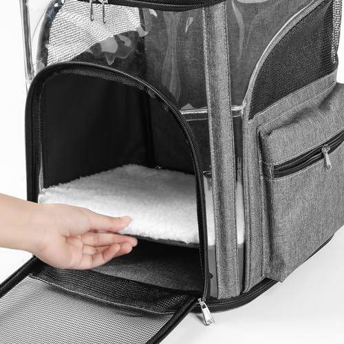 Cat Carrier Backpack for Small Medium Cats Dogs Backpack Puppies up to 26 Lbs (15.0"L x 12.2"W x 18.5"H / Gray)