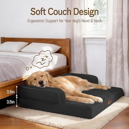 Washable Dog Bed with Bolster for Medium to Large Dogs (Black / 36"L x 27"W x 7.5"Th)