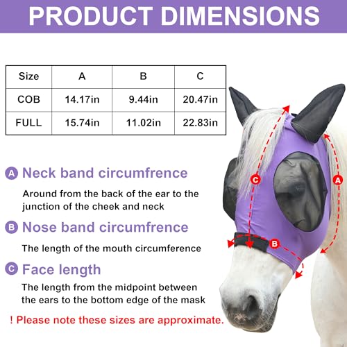 Elastic Fly Mask for Horse with Ear (Violet / Full (Large))