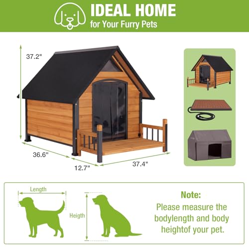 Large Heated Dog House Outdoor Insulated Dog Kennel Weatherproof Dog Shelter with Safe Heating Pad