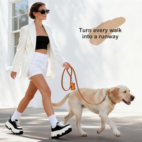 Soft PU Leather Dog Collar for Large Dogs (L：Fit 16-22" Neck, Width 1" / Light Brown)