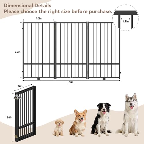 Full Metal Freestanding Dog Gate with Door (【3 Panels】60"W*36H" / Black)