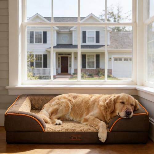 Waterproof Orthopedic Dog Bed for Extra Large Dogs (Brown / 53.0"L x 42.0"W x 8.5"Th)