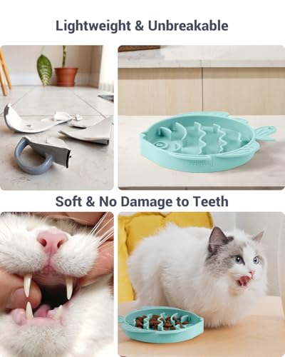 Slow Feeder Cat Bowl Silicone Pet Puzzle Feeder for Slow Eating (Cyan / 1.2 Cups)