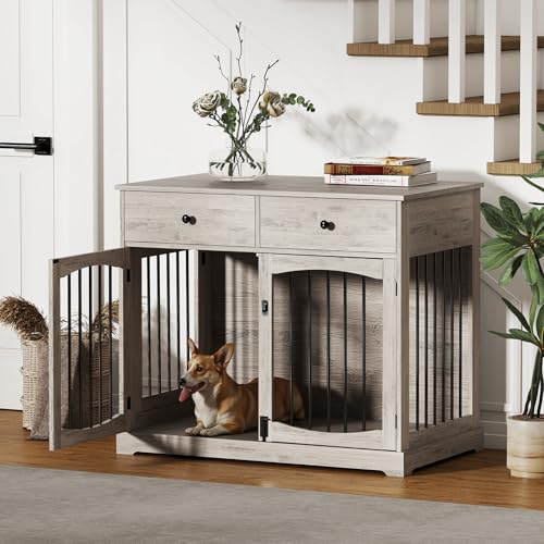 40'' Wooden Dog Crate Furniture (Grey)