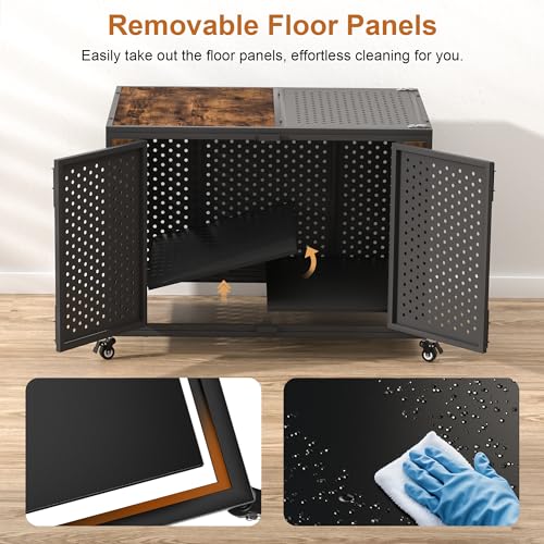 42" Heavy Duty Dog Crate Furniture for High Anxiety Dogs (Black and Brown / 42 inch)