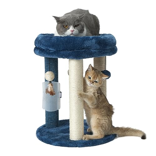 Cat Scratching Post Tree with Tower Soft Bed.Natural Quality Sisal Carpet Jute Scratch Posts with Three Hanging Ball Toys and Massage Brush for Indoor Cats and Kittens Blue (For indoor cats and kittens / Blue)
