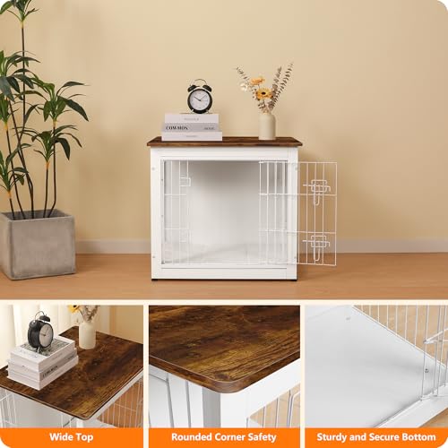27" Dog Crate Furniture (White+Rustic Brown / 27.2"L x 20.1"W x 23.6"H)