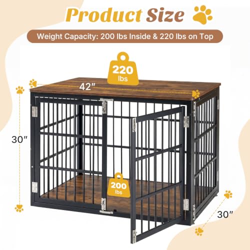 Dog Crate Furniture 42 Inch Indoor Crate for Large Dog Wooden Kennel (Black / 42.1"L x 30.0"W x 30.2"H)