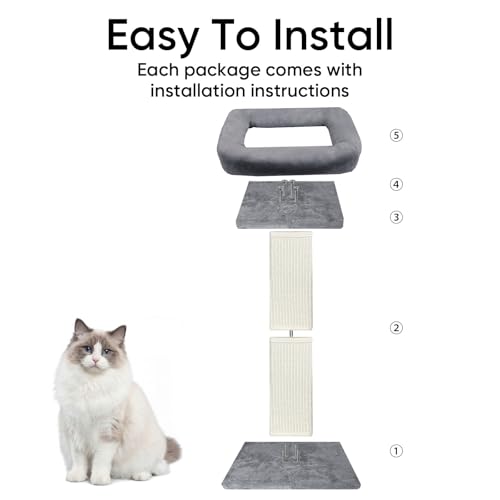Cat Scratching Post with Plush Perch for Indoor Cats (Grey)